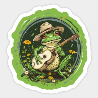 Cottagecore Cute Frog Playing His Acoustic Guitar Frog Lover Sticker